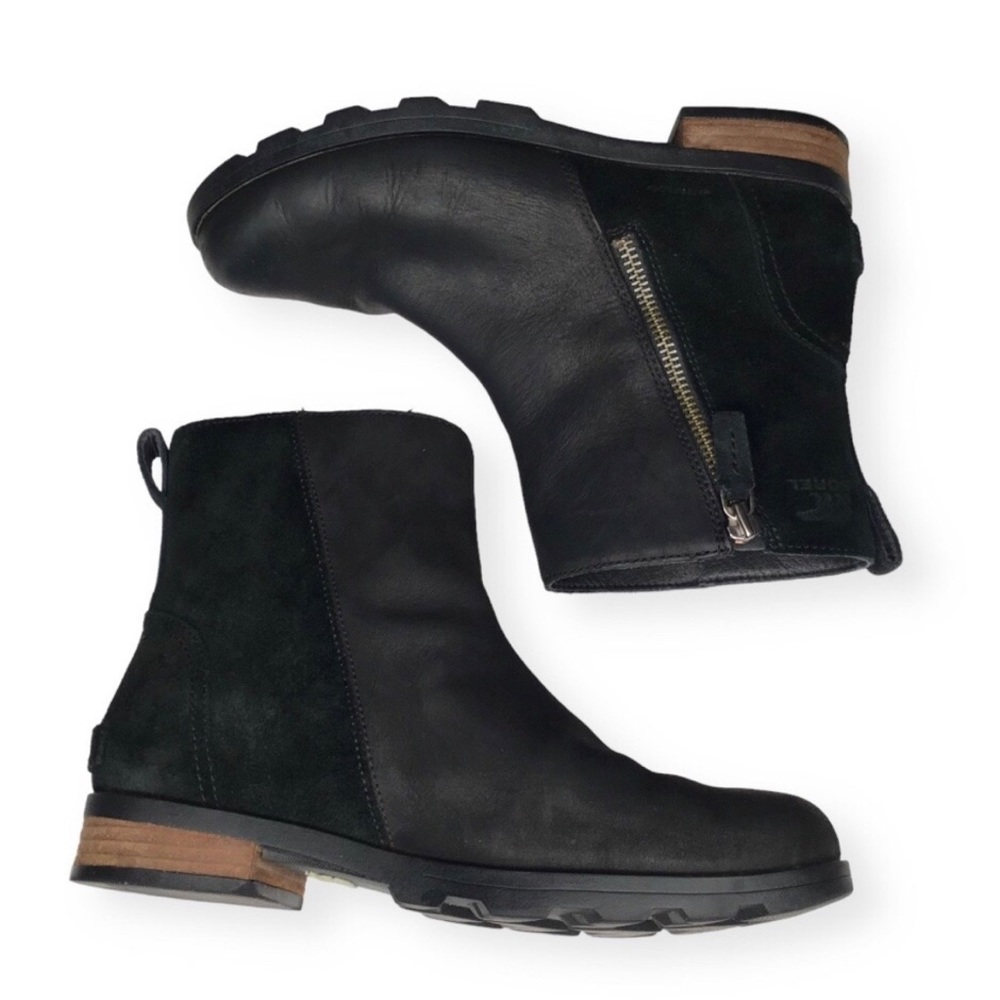 Sorel Emelie Zip Black Suede Booties NL3502-010 Size 9.